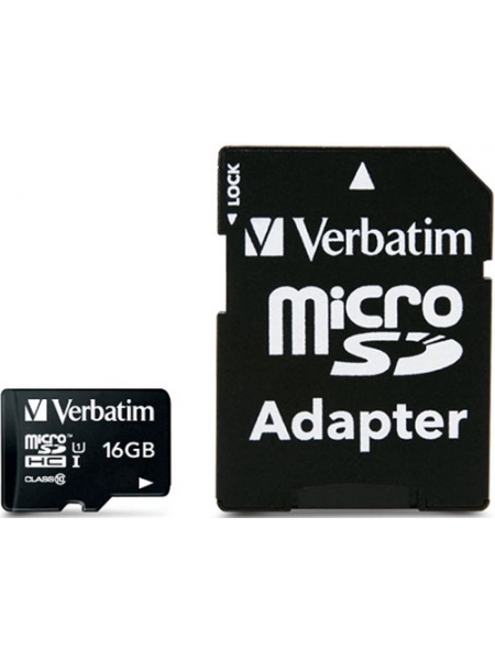 Карта памяти Verbatim microSDHC Class 10 16GB + SD adapter